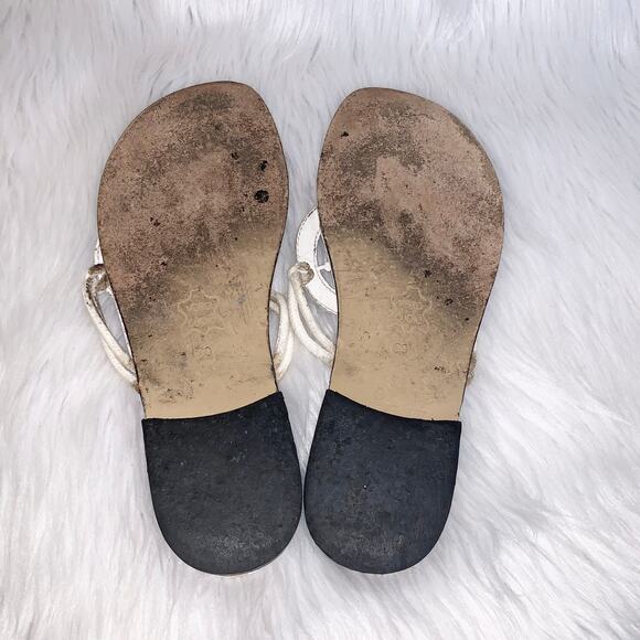 Laurent Effel Leather Logo Thong Sandal Logo Flat Flip Flops, White - Picture 5 of 5